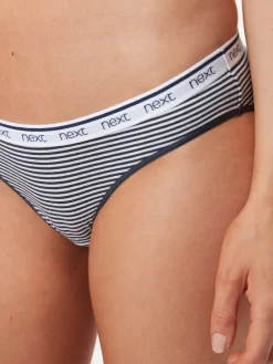 Next Bikini Cotton Logo Knickers 4 Pack Pink/Blue Stripe Online