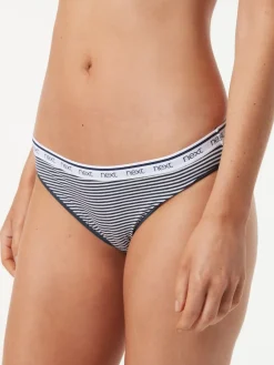 Next Pink/Blue Stripe High Leg Cotton Logo Knickers 4 Pack Sale