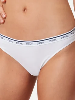 Next Pink/Blue Stripe High Leg Cotton Logo Knickers 4 Pack Sale