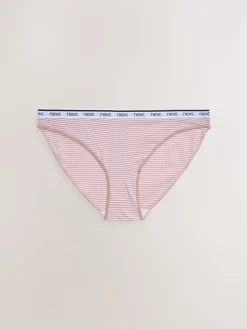 Next Pink/Blue Stripe High Leg Cotton Logo Knickers 4 Pack Sale
