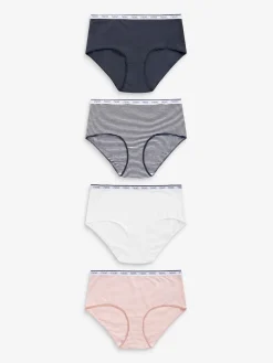 Next Pink/Blue Stripe Midi Cotton Logo Knickers 4 Pack Clearance
