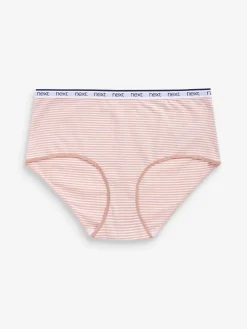 Next Pink/Blue Stripe Midi Cotton Logo Knickers 4 Pack Clearance