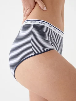 Next Pink/Blue Stripe Midi Cotton Logo Knickers 4 Pack Clearance
