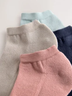 Next Cushion Sole Trainer Socks 4 Pack Pink/Blue/Neutral New