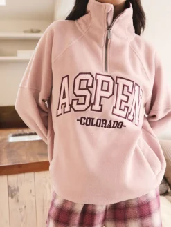 Next Half Zip Graphic Fleece Pink/Burgundy Red Discount