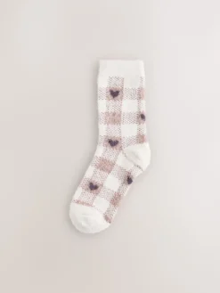 Next Pink/Green Heart Gingham Superhairy Cosy Socks 2 Pack Hot