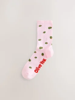 Next Pink/Green 'Olive You' Ankle Socks 4 Pack Pink/Green 'Olive You' Sale