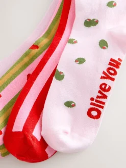 Next Pink/Green 'Olive You' Ankle Socks 4 Pack Pink/Green 'Olive You' Sale
