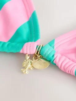 Next Pink/Green Stripe Beaded Embellished Triangle Bikini Top Clearance