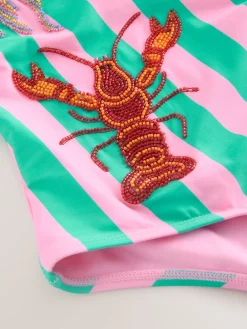 Next Pink/Green Stripe Beaded Embellished Tummy Control Scoop Swimsuit