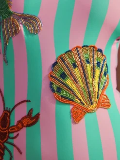 Next Pink/Green Stripe Beaded Embellished Tummy Control Scoop Swimsuit