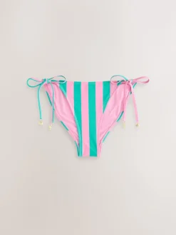 Next Pink/Green Stripe Tie Side Bikini Bottoms New