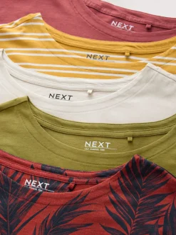 Next Cap Sleeve T-Shirts 5 Pack Pink/Green/White/Yellow Stripe/ Palm Print Sale