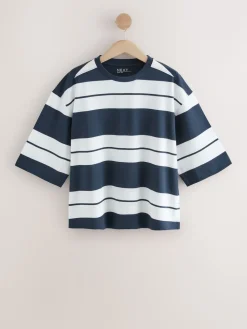 Next Elbow Length Crew Neck 100% Cotton T-Shirts 3 Pack Pink/Khaki/Stripe Discount