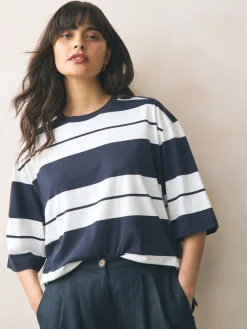 Next Elbow Length Crew Neck 100% Cotton T-Shirts 3 Pack Pink/Khaki/Stripe Discount