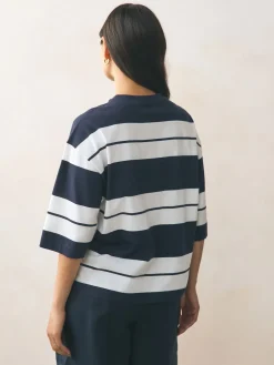 Next Elbow Length Crew Neck 100% Cotton T-Shirts 3 Pack Pink/Khaki/Stripe Discount