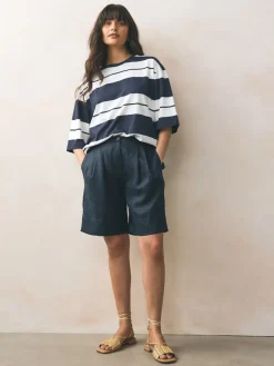 Next Elbow Length Crew Neck 100% Cotton T-Shirts 3 Pack Pink/Khaki/Stripe Discount