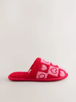 Next Pink/Red Borg Mule Check Heart Slippers Hot