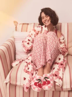 Next Pink/Red Check Cherry Mule Slippers Online