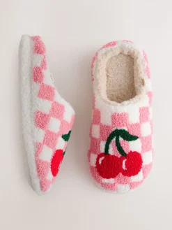 Next Pink/Red Check Cherry Mule Slippers Online