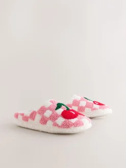 Next Pink/Red Check Cherry Mule Slippers Online