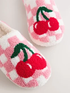 Next Pink/Red Check Cherry Mule Slippers Online