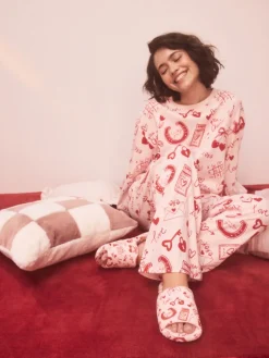 Next Pink/Red Heart Plush Slider Slippers Clearance