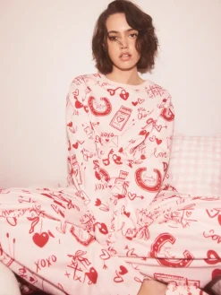 Next Pink/Red Heart Ribbed Long Sleeve Pyjamas Sale