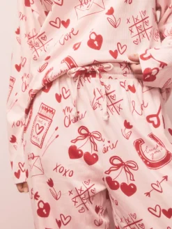 Next Pink/Red Heart Ribbed Long Sleeve Pyjamas Sale