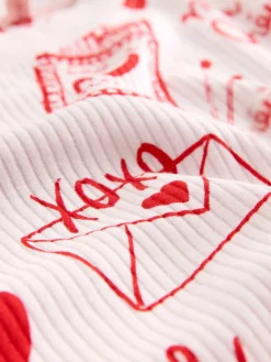 Next Pink/Red Heart Ribbed Long Sleeve Pyjamas Sale