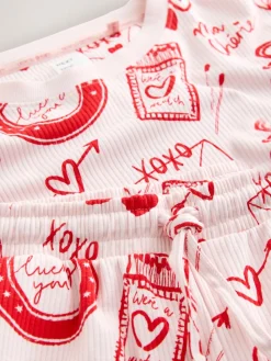 Next Pink/Red Heart Ribbed Long Sleeve Pyjamas Sale