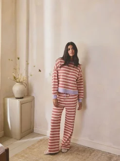 Next Pink/Red Stripe Wide Leg Joggers Outlet