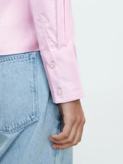 Next Pink/White Stripe Fitted Stretch Essential Long Sleeve Shirt Hot