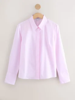 Next Pink/White Stripe Fitted Stretch Essential Long Sleeve Shirt Hot