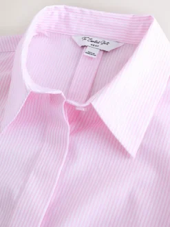 Next Pink/White Stripe Fitted Stretch Essential Long Sleeve Shirt Hot