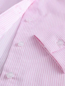 Next Pink/White Stripe Fitted Stretch Essential Long Sleeve Shirt Hot