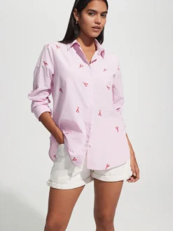 Next Embroidered Long Sleeve Shirt Pink/White Stripe Lobster Discount