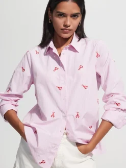 Next Embroidered Long Sleeve Shirt Pink/White Stripe Lobster Discount
