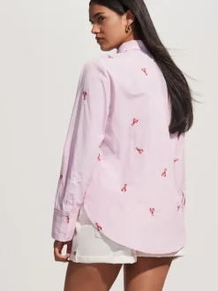 Next Embroidered Long Sleeve Shirt Pink/White Stripe Lobster Discount