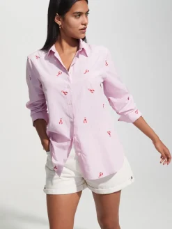 Next Embroidered Long Sleeve Shirt Pink/White Stripe Lobster Discount