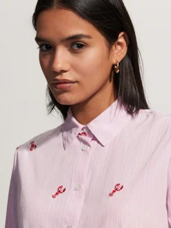 Next Embroidered Long Sleeve Shirt Pink/White Stripe Lobster Discount