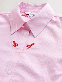 Next Embroidered Long Sleeve Shirt Pink/White Stripe Lobster Discount