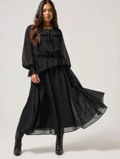 PixieGirl Petite Frill Tie Waist Dress Black Sale