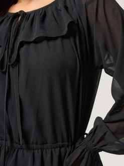 PixieGirl Petite Frill Tie Waist Dress Black Sale