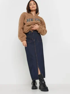 PixieGirl Petite Blue 100% Cotton Patch Pocket Midi Skirt