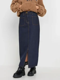 PixieGirl Petite Blue 100% Cotton Patch Pocket Midi Skirt