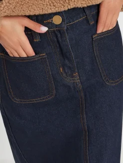 PixieGirl Petite Blue 100% Cotton Patch Pocket Midi Skirt