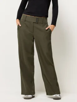 PixieGirl Petite Green 3 Button Tab Wide Leg Trousers
