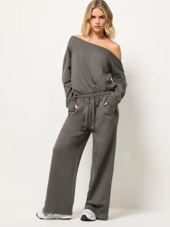 PixieGirl Petite Grey Sweat Wide Leg Jumpsuit Discount