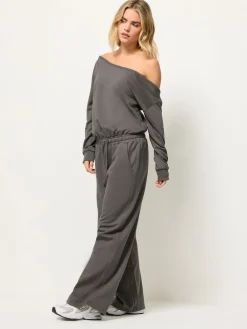 PixieGirl Petite Grey Sweat Wide Leg Jumpsuit Discount
